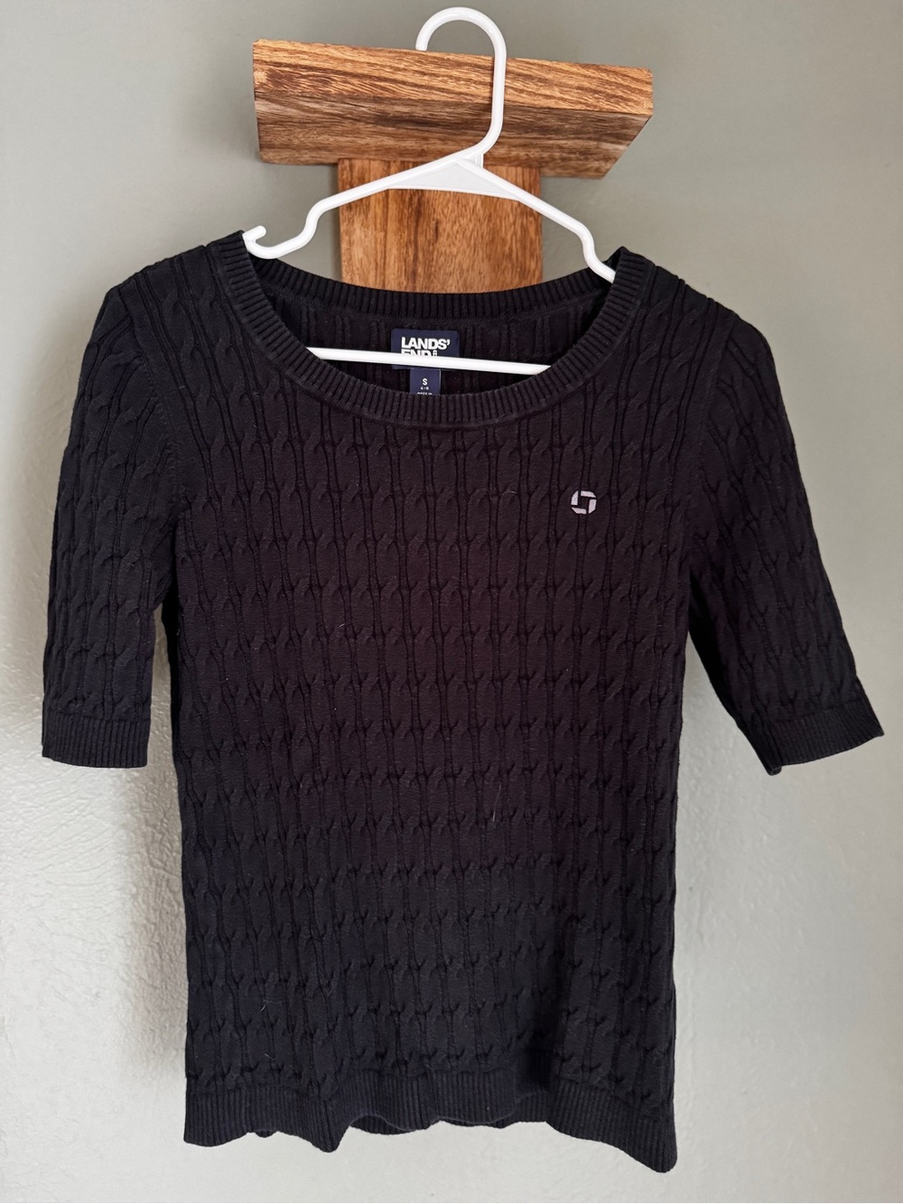 Chase Bank - Lands' End Black Cable-Knit Short Sleeve Top